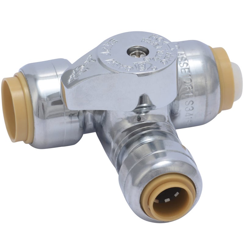 SharkBite 1/2 x 1/2 x 1/4 Inch Compression Tee Stop Valve, Push-to-Connect Chrome Brass Plumbing Fitting, 24987A - Image 1